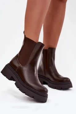 Damskie Boto Ocieplane Botki Sztyblety Na Zamek Czekoladowe Niviane