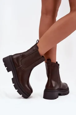Damskie Boto Ocieplane Botki Sztyblety Na Zamek Czekoladowe Niviane