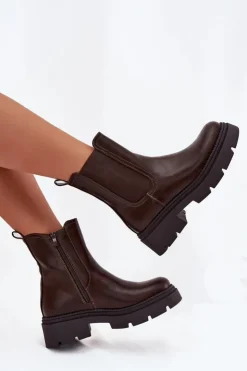 Damskie Boto Ocieplane Botki Sztyblety Na Zamek Czekoladowe Niviane