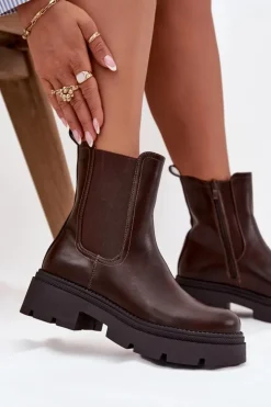 Damskie Boto Ocieplane Botki Sztyblety Na Zamek Czekoladowe Niviane