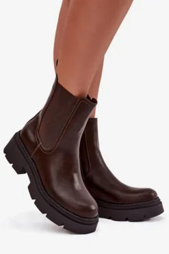 Damskie Boto Ocieplane Botki Sztyblety Na Zamek Czekoladowe Niviane