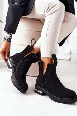 Damskie Boto Ocieplane Botki Sztyblety Z Suwakiem Czarne My Way