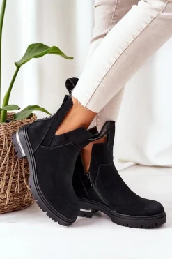 Damskie Boto Ocieplane Botki Sztyblety Z Suwakiem Czarne My Way