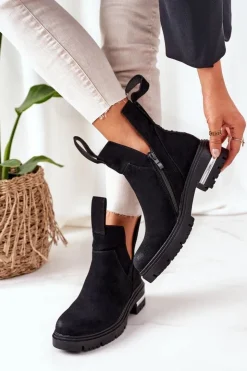 Damskie Boto Ocieplane Botki Sztyblety Z Suwakiem Czarne My Way