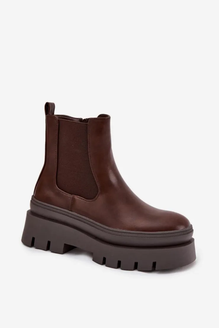 Clearance Boto Ocieplane Botki Sztyblety Damskie Na Platformie Czekoladowe Ismira