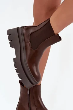 Clearance Boto Ocieplane Botki Sztyblety Damskie Na Platformie Czekoladowe Ismira