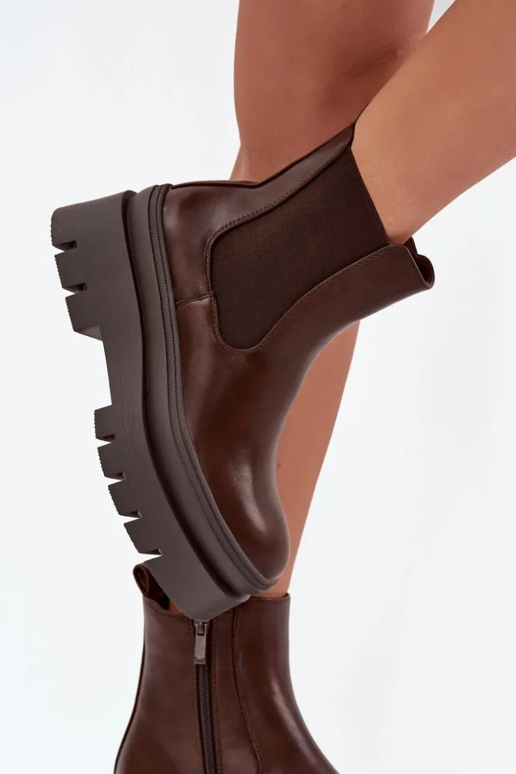 Clearance Boto Ocieplane Botki Sztyblety Damskie Na Platformie Czekoladowe Ismira