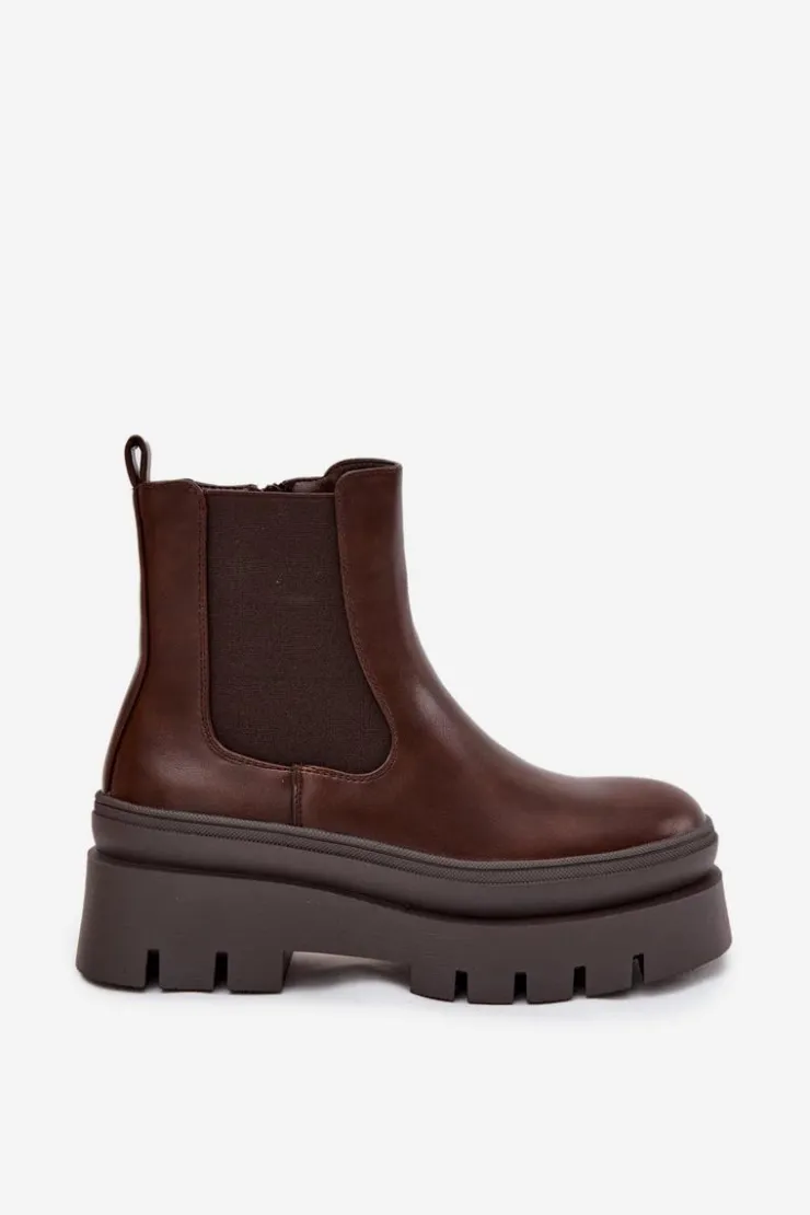 Clearance Boto Ocieplane Botki Sztyblety Damskie Na Platformie Czekoladowe Ismira