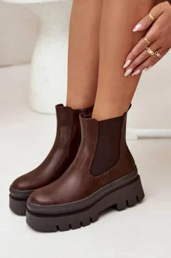 Clearance Boto Ocieplane Botki Sztyblety Damskie Na Platformie Czekoladowe Ismira