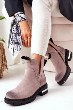 Online Boto Ocieplane Botki Sztyblety Z Suwakiem Szare My Way