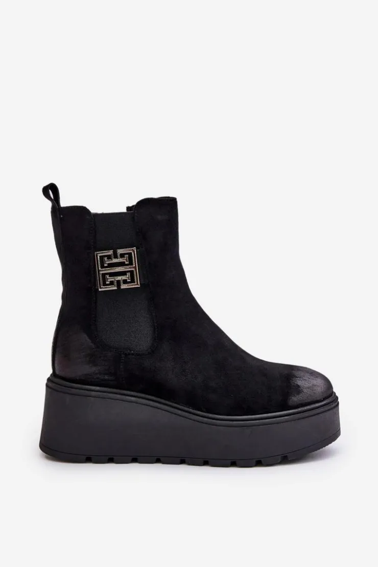 Buty damskie Vinceza Botki Na Koturnie|Czarne Botki*Ocieplane Botki Sztyblety Damskie Na Koturnie I Platformie Z Eko Zamszu Czarne Vinceza 58339