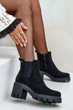 Damskie Boto Ocieplane Botki Sztyblety Na Zamek Czarne Arlethia