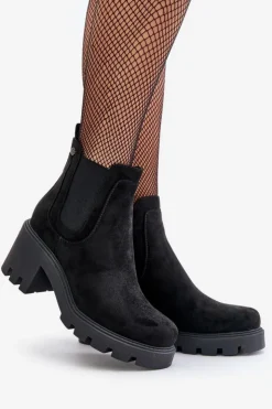 Damskie Boto Ocieplane Botki Sztyblety Na Zamek Czarne Arlethia