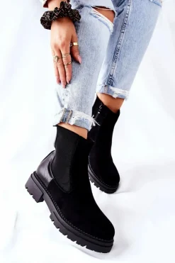 Damskie Evento Ocieplane Botki Sztyblety Czarne Prestons