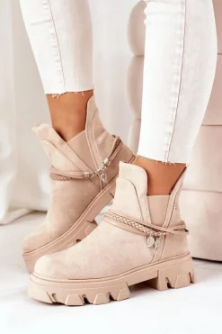 Boto Czarne Botki|Botki Zimowe Damskie*Ocieplane Botki Sztyblety Beżowe Good Idea