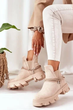 Boto Czarne Botki|Botki Zimowe Damskie*Ocieplane Botki Sztyblety Beżowe Good Idea