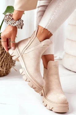 Boto Czarne Botki|Botki Zimowe Damskie*Ocieplane Botki Sztyblety Beżowe Good Idea