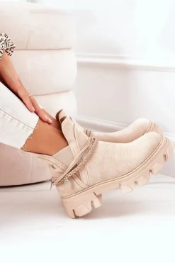 Boto Czarne Botki|Botki Zimowe Damskie*Ocieplane Botki Sztyblety Beżowe Good Idea