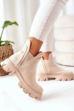 Boto Czarne Botki|Botki Zimowe Damskie*Ocieplane Botki Sztyblety Beżowe Good Idea