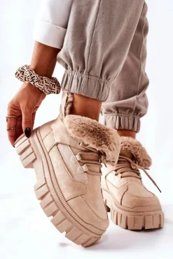 Clearance Boto Ocieplane Botki Trapery Beżowe Demaris