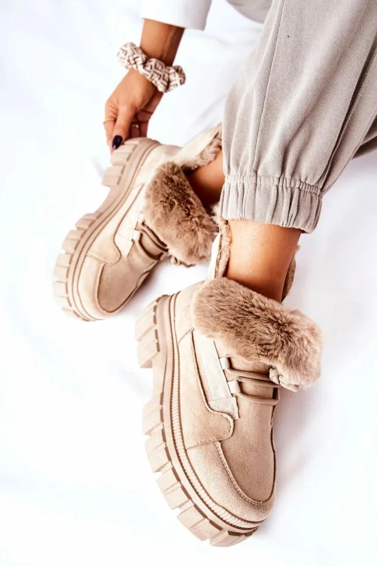 Clearance Boto Ocieplane Botki Trapery Beżowe Demaris