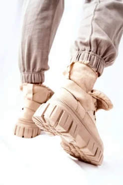 Clearance Boto Ocieplane Botki Trapery Beżowe Demaris