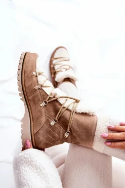 Damskie Boto Ocieplane Botki Trapery Beżowe Jiliana