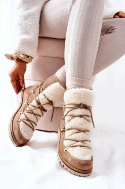 Damskie Boto Ocieplane Botki Trapery Beżowe Jiliana