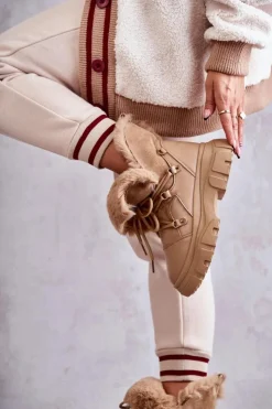 Boto Botki Ocieplane|Damskie Trapery*Ocieplane Botki Trapery Ciemnobeżowe Charles Beżowy