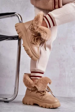 Boto Botki Ocieplane|Damskie Trapery*Ocieplane Botki Trapery Ciemnobeżowe Charles Beżowy