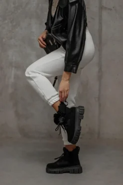 Damskie Boto Ocieplane Botki Trapery Czarne Demaris