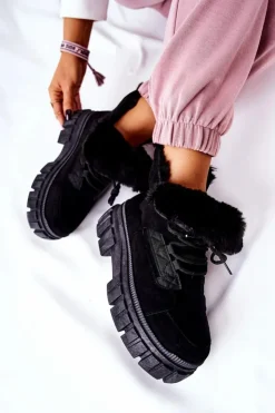 Damskie Boto Ocieplane Botki Trapery Czarne Demaris