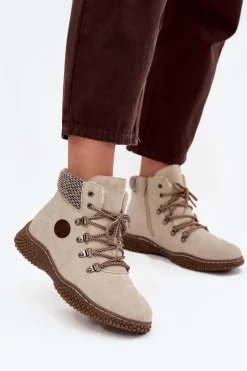 Damskie Boto Ocieplane Botki Trapery Damskie Jasnobeżowe Zenaya