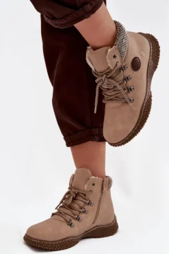 Boto Damskie Trapery|Botki Sznurowane*Ocieplane Botki Trapery Damskie Beżowe Zenaya Beżowy