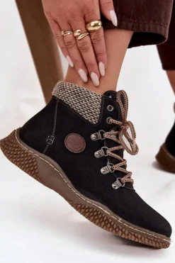 Outlet Boto Ocieplane Botki Trapery Damskie Czarne Zenaya Czarny