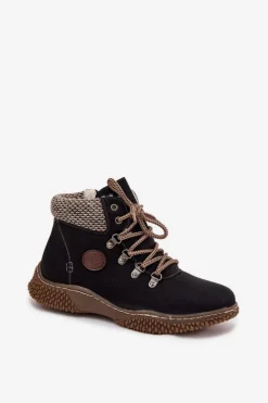 Outlet Boto Ocieplane Botki Trapery Damskie Czarne Zenaya Czarny