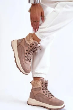 Lee Cooper Damskie Trapery|Botki Sznurowane*Ocieplane Botki Trapery LCJ-22-44-1363 Różowe