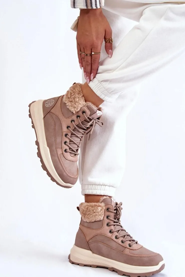 Lee Cooper Damskie Trapery|Botki Sznurowane*Ocieplane Botki Trapery LCJ-22-44-1363 Różowe