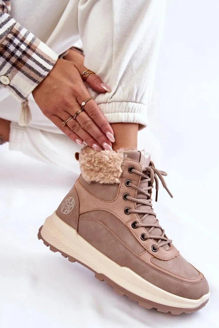 Lee Cooper Damskie Trapery|Botki Sznurowane*Ocieplane Botki Trapery LCJ-22-44-1363 Różowe