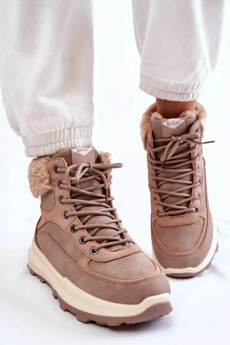 Lee Cooper Damskie Trapery|Botki Sznurowane*Ocieplane Botki Trapery LCJ-22-44-1363 Różowe