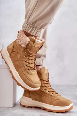 Lee Cooper Damskie Trapery|Botki Sznurowane*Ocieplane Botki Trapery LCJ-22-44-1361L Beżowe