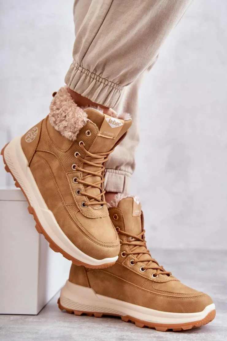 Lee Cooper Damskie Trapery|Botki Sznurowane*Ocieplane Botki Trapery LCJ-22-44-1361L Beżowe