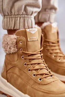 Lee Cooper Damskie Trapery|Botki Sznurowane*Ocieplane Botki Trapery LCJ-22-44-1361L Beżowe