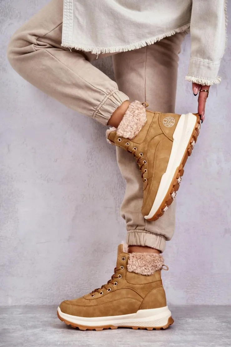Lee Cooper Damskie Trapery|Botki Sznurowane*Ocieplane Botki Trapery LCJ-22-44-1361L Beżowe
