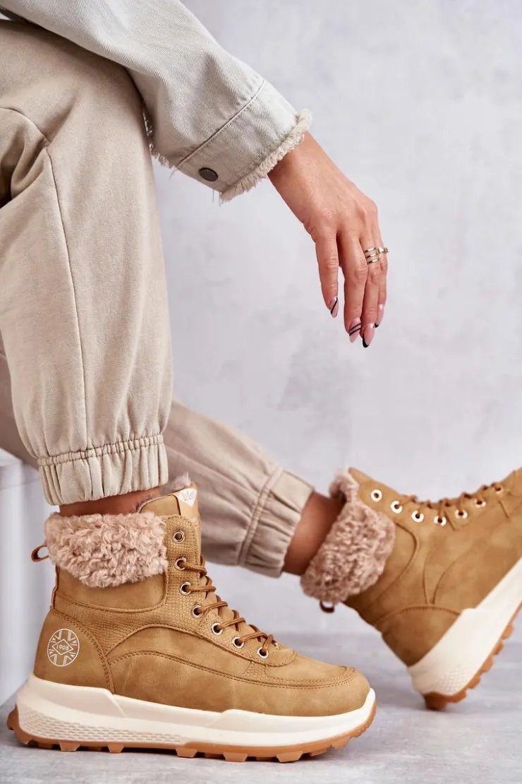 Lee Cooper Damskie Trapery|Botki Sznurowane*Ocieplane Botki Trapery LCJ-22-44-1361L Beżowe