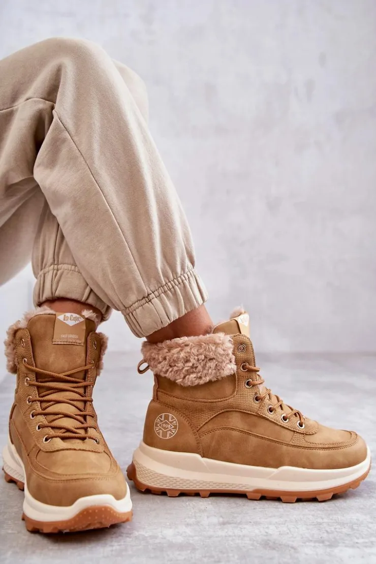 Lee Cooper Damskie Trapery|Botki Sznurowane*Ocieplane Botki Trapery LCJ-22-44-1361L Beżowe