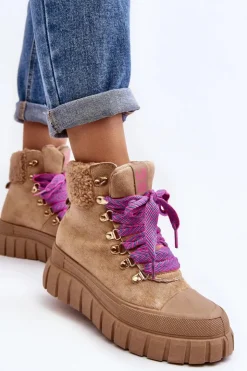 Boto Ocieplane Botki Trapery Na Grubej Podeszwie Brązowe Ralotta