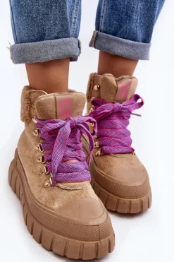 Boto Ocieplane Botki Trapery Na Grubej Podeszwie Brązowe Ralotta