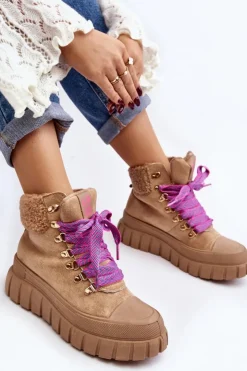 Boto Ocieplane Botki Trapery Na Grubej Podeszwie Brązowe Ralotta