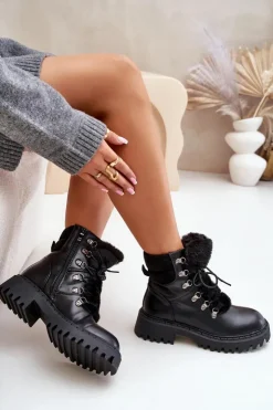 Boto Botki Ocieplane|Damskie Trapery*Ocieplane Botki Trapery Na Zamek Z Eko Skóry Czarne Willatta Czarny